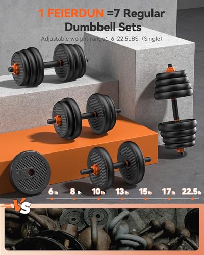 FEIERDUN Adjustable Dumbbells 5-in-1 Weight Set with Connector for Home Gym N6619