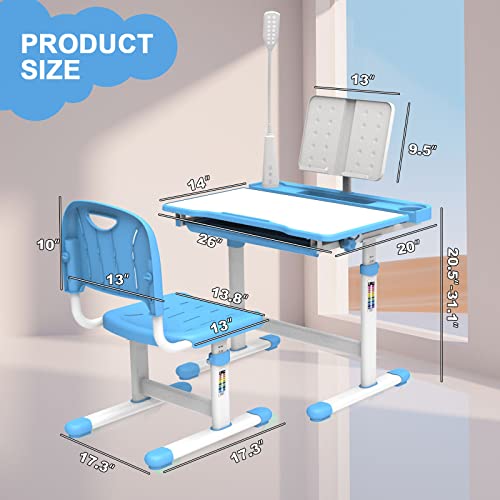 BELANITAS Kids Desk and Chair Set, Height-Adjustable with Tilted Desktop, Green G660172