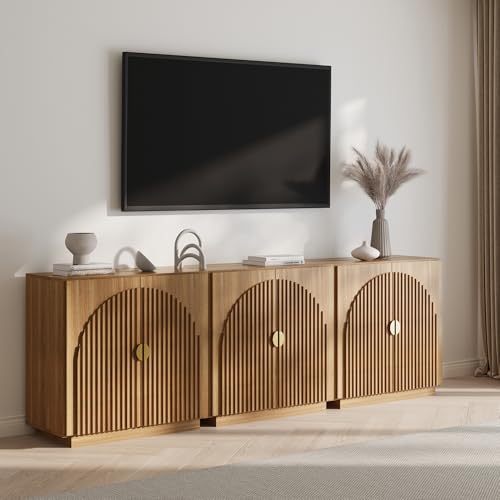 BELLEZE 65 Inch Fluted Buffet Cabinet with Storage, Caramel Brown U96619