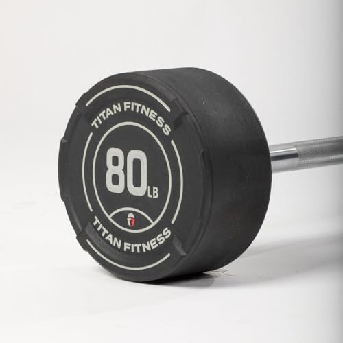 Titan Fitness Rubber Curl Fixed Barbells, Pre-Loaded Weight Bar Y406