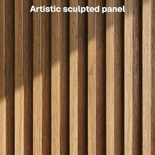 BELLEZE 65 Inch Fluted Buffet Cabinet with Storage, Caramel Brown U96619