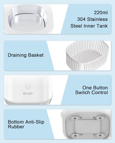 BCOM Ultrasonic Retainer Cleaner 46kHz, Portable Jewelry Cleaner for Dental Retainer, Watch, Ring H869133
