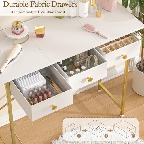 White Vanity Desk with Drawers for Kids Bedroom, 31.5 Inch J2831