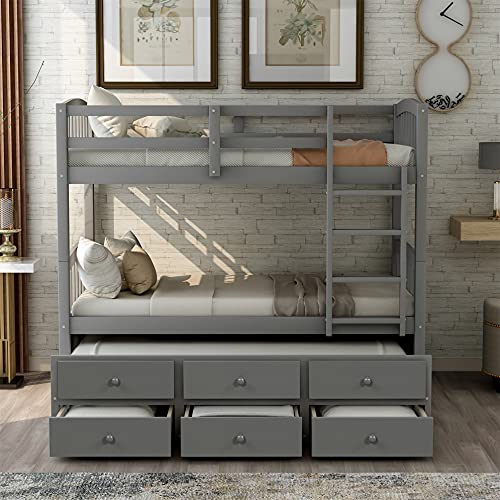 Harper & Bright Designs Twin Over Twin Bunk Bed with Storage Drawers, Solid Wood, Espresso P440327
