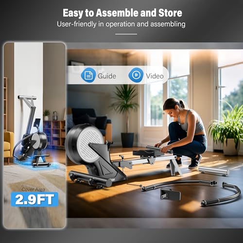 pooboo Rowing Machine for Home, Dual Wind & Magnetic Resistance, Foldable, 400 LB Capacity L3944