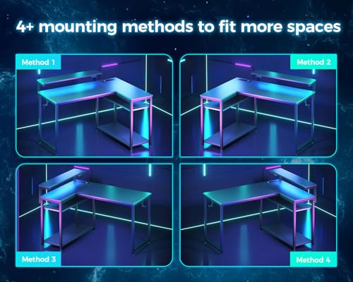 MOTPK L Shaped Gaming Desk with Power Outlet, 43 inch, Black E264