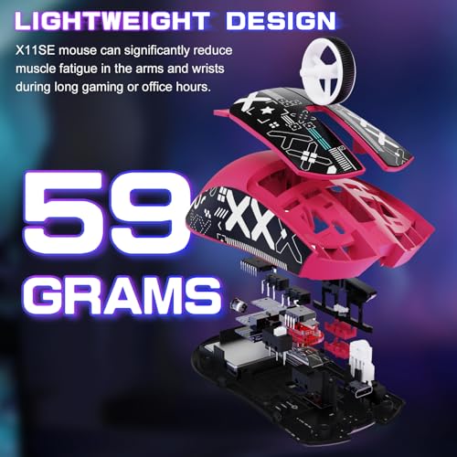 Attack Shark X11SE Wireless Gaming Mouse, Tri-Mode 22K DPI, 59g, Berry Red Y3775