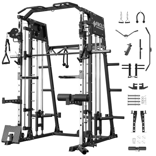 Mikolo Smith Machine 2200lbs Squat Rack with Lat Pulldown & Cable Crossover E219