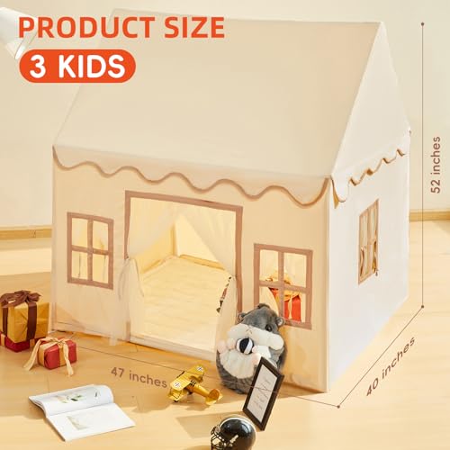 Kids Tent Playhouse with Star Lights, Flags and Tote Bags, Washable Teepee for Boys & Girls V1120