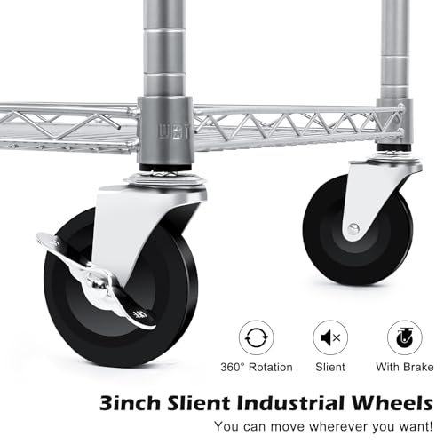 WDT Heavy Duty 3 Tier Utility Cart with Wheels, Commercial Grade Service Cart, 750LBS Capacity Silver L466