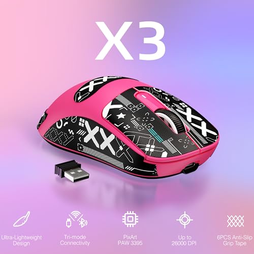 ATTACK SHARK X3 Wireless Gaming Mouse, 49g Ergonomic, PAW3395 26K DPI, White C238377