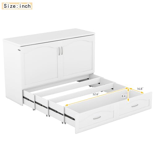 Queen Size Solid Pine Murphy Bed Chest with Charging Station and Storage Drawer K498