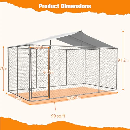 Large Outdoor Dog Kennel Heavy Duty Galvanized Steel with Waterproof Cover V616855