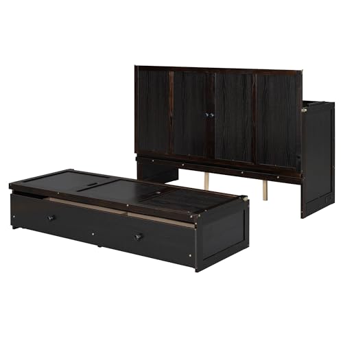 Queen Size Murphy Bed with Drawers and Charging Station, Espresso O1227