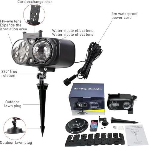 Holiday Projector with 10 HD Replaceable Slides, Waterproof Outdoor Decoration Light F6111