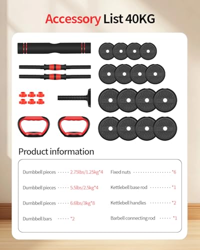 Adjustable Dumbbells 80lbs Free Weight Set with Connector for Home Gym I872