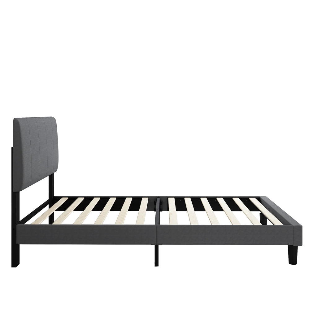 SYNGAR Twin Bed Frame, Fabric Upholstered Platform Bed with Adjustable Headboard, Grey P101127