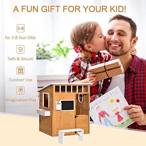 Outsunny Wooden Playhouse for Kids Outdoor with Working Door and Windows I499670