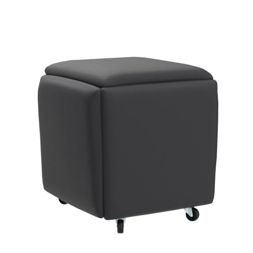 Nesting Ottoman Cube Chair with Wheels, Stackable Leather Foot Stool V48796