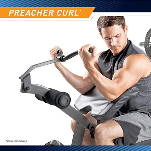 Marcy Olympic Workout Bench with Preacher Curl Pad and Weight Rack, White/Black R86365