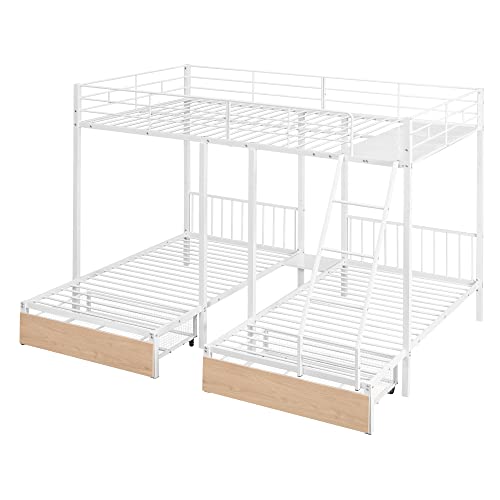 Heavy Duty Triple Bunk Bed for Kids, Twin Over Twin with Guardrails and Ladder, Black K153790