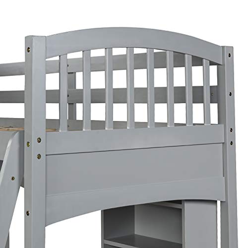 Harper & Bright Designs Full Size Loft Bed with Wardrobe and Desk, Solid Wood, White R4710