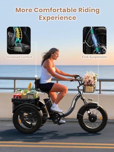 Electric Tricycle for Adults 960W Peak, 36V 15AH Battery, 50 Miles Range, 20" Fat Tire J900456