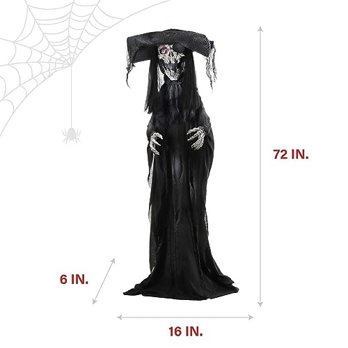Haunted Hill Farm 5.25-ft Standing Gravekeeper Animatronic with Red LED Eyes and Sound Effects X9371