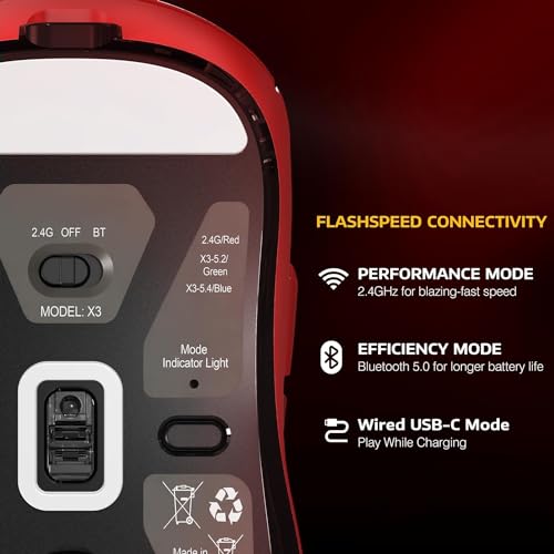 ATTACK SHARK X3 Wireless Gaming Mouse, 49g Ergonomic, PAW3395 26K DPI, White C238377