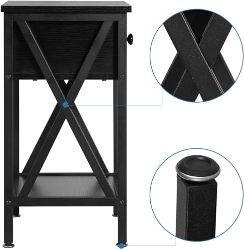 VECELO End Side Table with Cabinet, Bedside Nightstand, Dark Black I43242