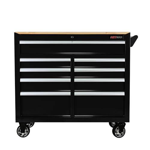 Heavy Duty 9-Drawer Rolling Tool Chest with Wood Top, Black K54490
