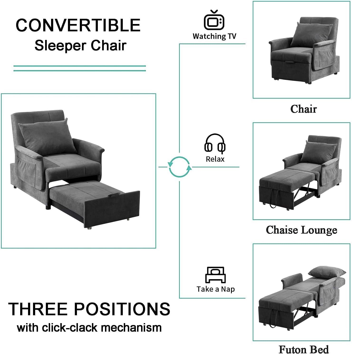 BINGTOO 3 in 1 Folding Sofa Bed Chair with Ottoman N87208