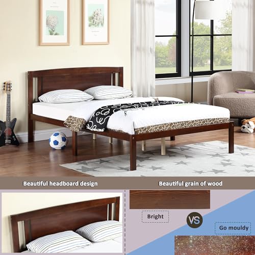 Solid Pine Wood Platform Bed Frame with Headboard, Twin, Grey N225
