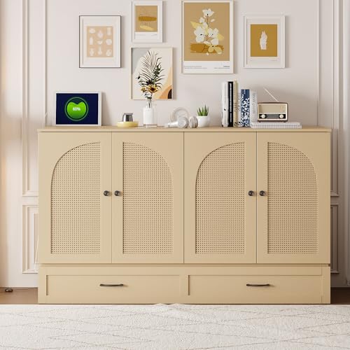 Harper & Bright Designs Queen Murphy Bed Cabinet with USB Charging Station, White D9669