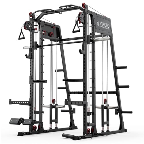 Mikolo Smith Machine 2200lbs Squat Rack with Lat Pulldown & Cable Crossover E219