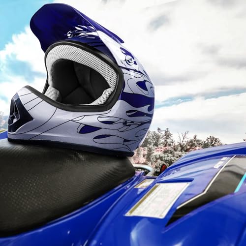SLMOTO Dot Youth Kids Motocross Offroad Helmet with Goggles and Gloves Blue Skull D851858