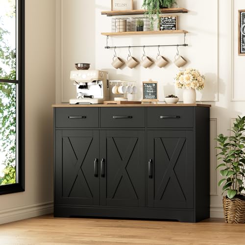 HOSTACK Modern Farmhouse Sideboard Buffet Cabinet with Barn Doors, White U8843