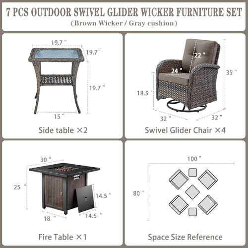 Outdoor Wicker Swivel Rocker Chairs Set of 2 with Rattan Side Table, Brown/Blue B592