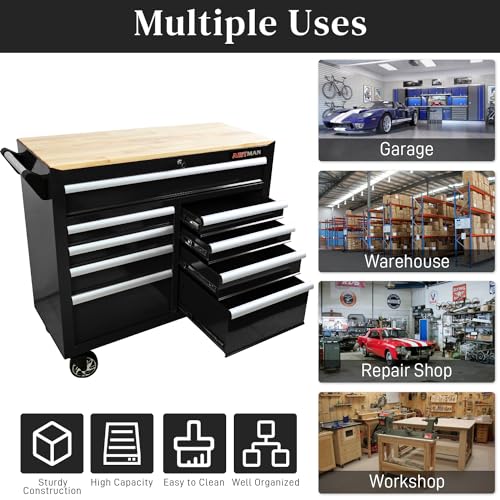 Heavy Duty 9-Drawer Rolling Tool Chest with Wood Top, Black K54490