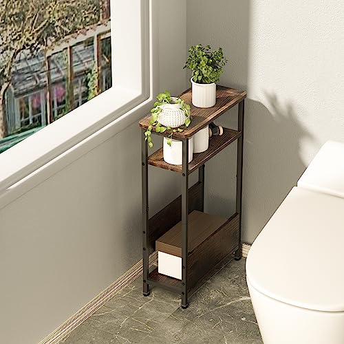 7.1" Narrow 3-Tier Side Table with Magazine Holder, Faux White Marble R580691