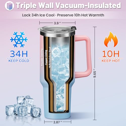 40 oz Tumbler with Handle and Straw Lid - Leak-proof Vacuum Insulated Travel Cup I15292