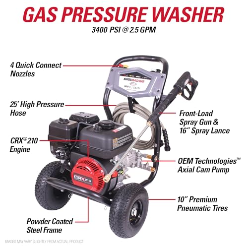 Simpson Cleaning 3400 PSI Gas Pressure Washer, 2.5 GPM, CRX Engine, 25-Foot Hose K189