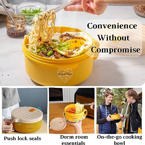 AI LOVE PEACE Ramen Bowl with Lid, 40 oz Microwavable Noodle Bowl G430163