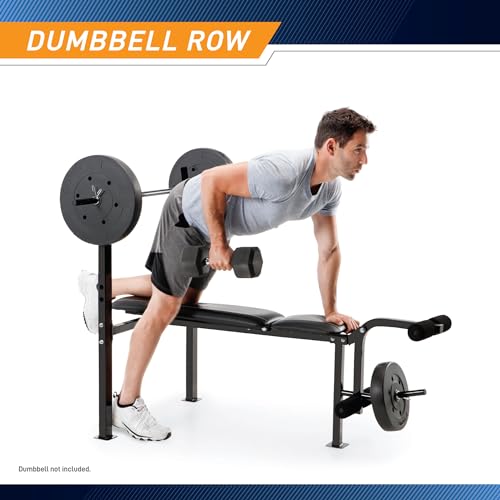 Marcy Standard Weight Bench with Vinyl-Coated Weight Set for Home Gym O2680