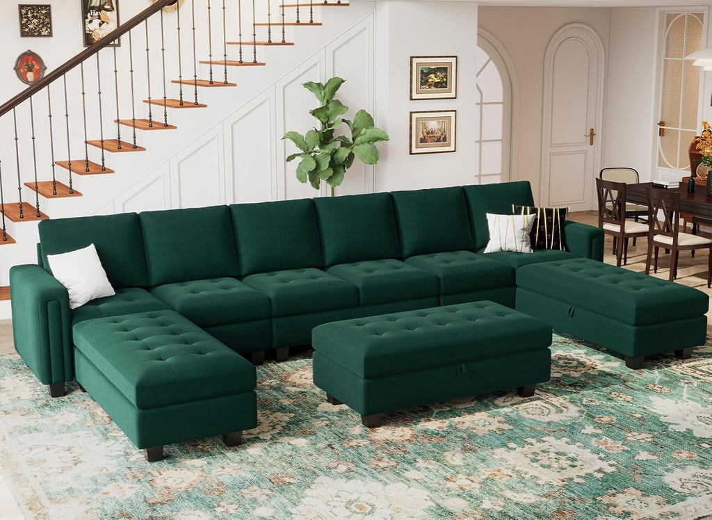 Belffin Velvet Storage Ottoman Bench for Sectional Sofa Green K76724