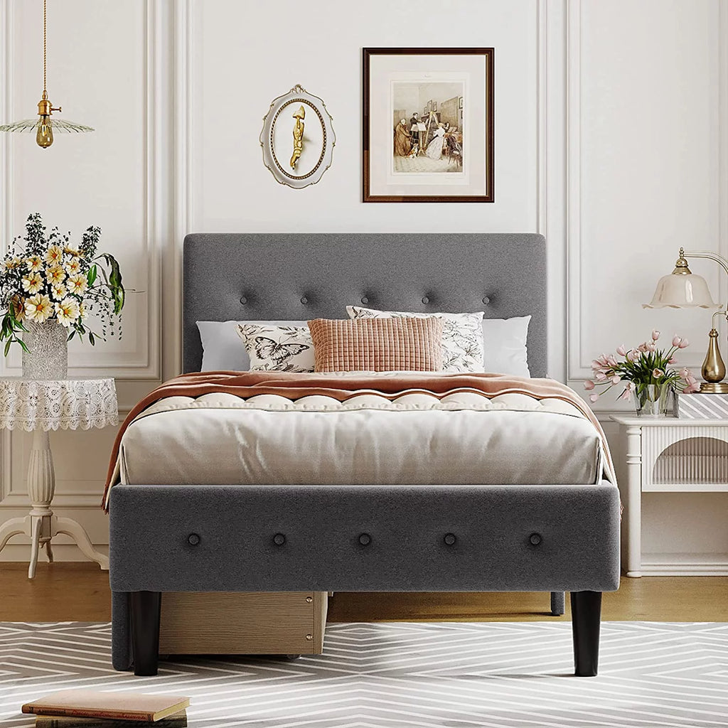 Tabaray Twin Storage Bed Frame with Headboard, Upholstered, Beige V47378