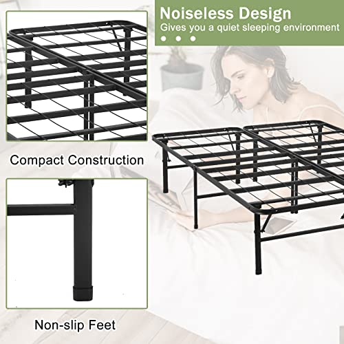 Twin Sturdy Steel Bed Frame 14 Inch Metal Platform with Underbed Storage Black Y955