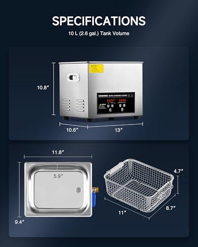CREWORKS 3L Digital Ultrasonic Cleaner with Degas & Gentle Modes, 120W R572