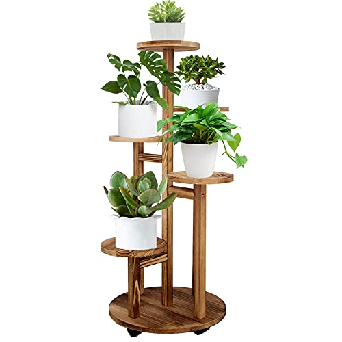 GEEBOBO 5-Tier Tall Plant Stand for Indoor, Wood Corner Display Rack, Walnut K379