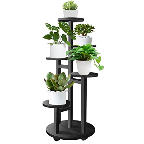 GEEBOBO 5-Tier Tall Plant Stand for Indoor, Wood Corner Display Rack, Walnut K379